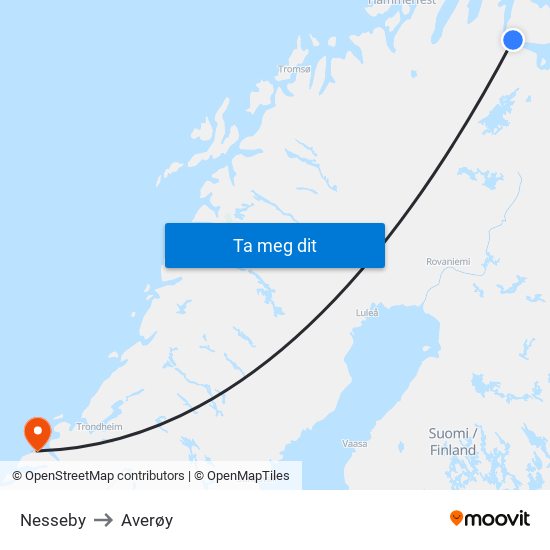 Nesseby to Averøy map