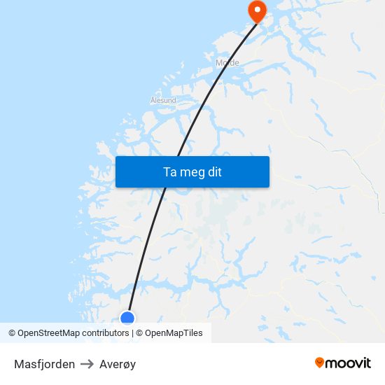 Masfjorden to Averøy map