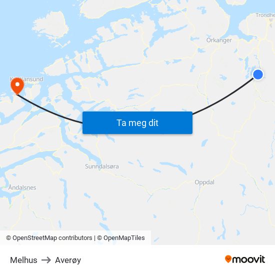 Melhus to Averøy map