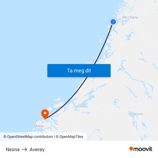 Nesna to Averøy map