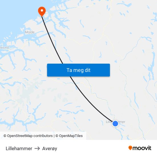 Lillehammer to Averøy map