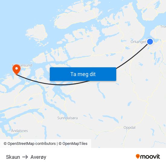 Skaun to Averøy map