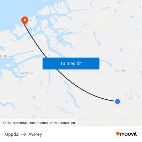 Oppdal to Averøy map