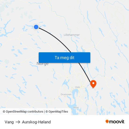 Vang to Aurskog-Høland map