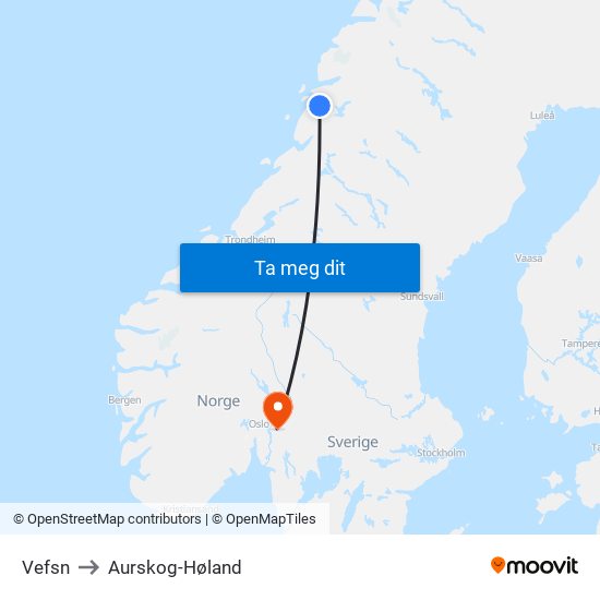 Vefsn to Aurskog-Høland map