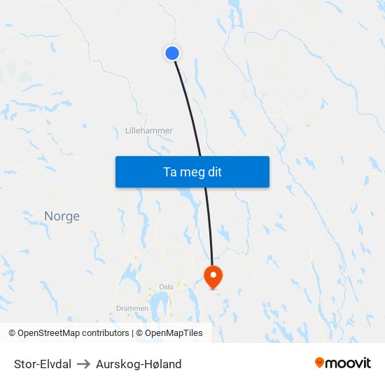 Stor-Elvdal to Aurskog-Høland map