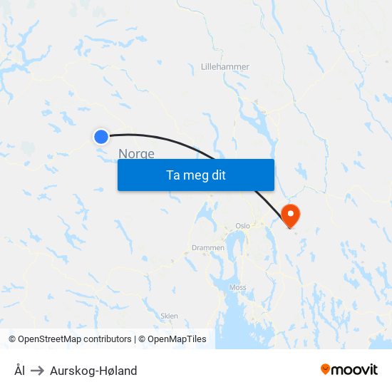 Ål to Aurskog-Høland map