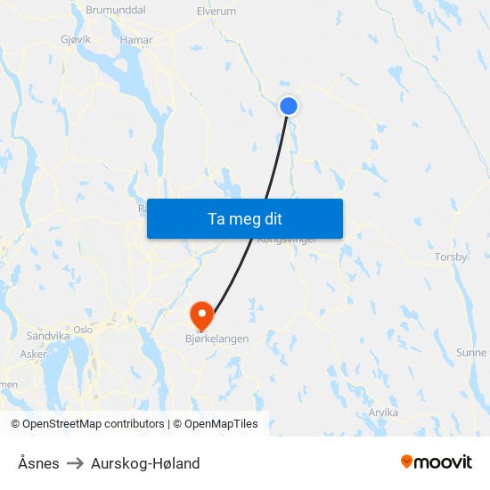 Åsnes to Aurskog-Høland map