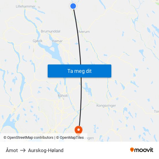 Åmot to Aurskog-Høland map