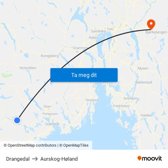 Drangedal to Aurskog-Høland map