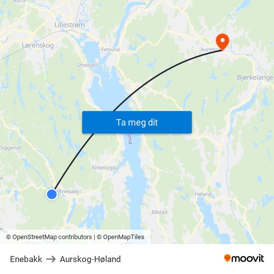 Enebakk to Aurskog-Høland map