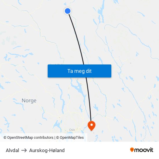 Alvdal to Aurskog-Høland map