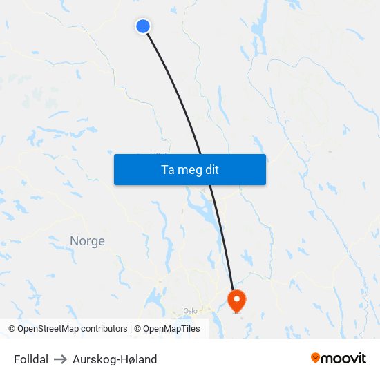 Folldal to Aurskog-Høland map
