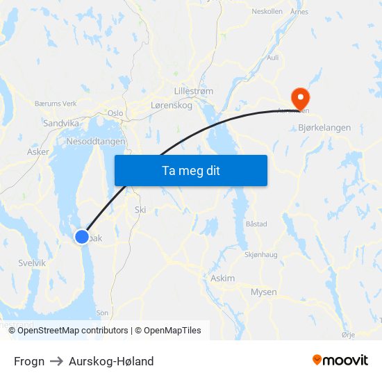Frogn to Aurskog-Høland map
