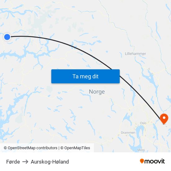 Førde to Aurskog-Høland map