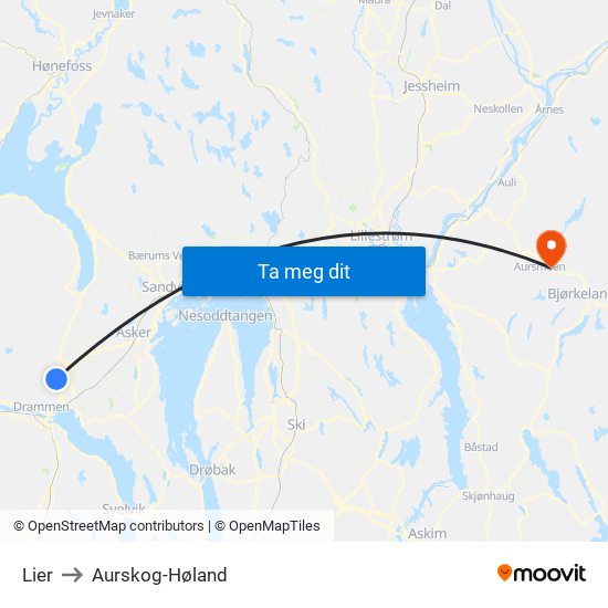 Lier to Aurskog-Høland map