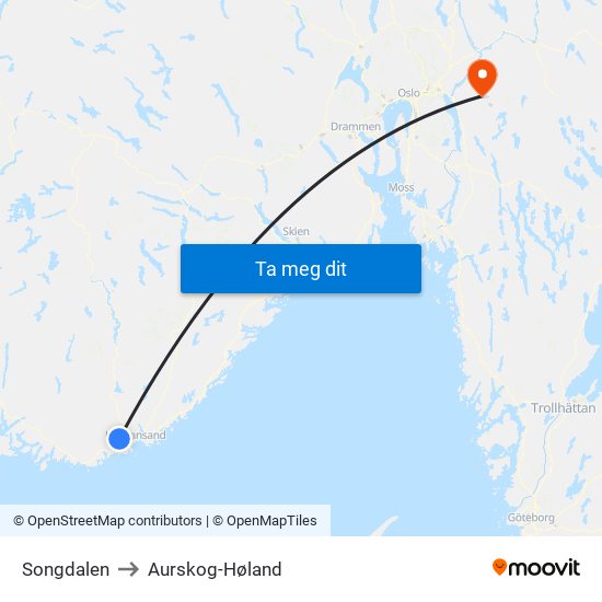 Songdalen to Aurskog-Høland map