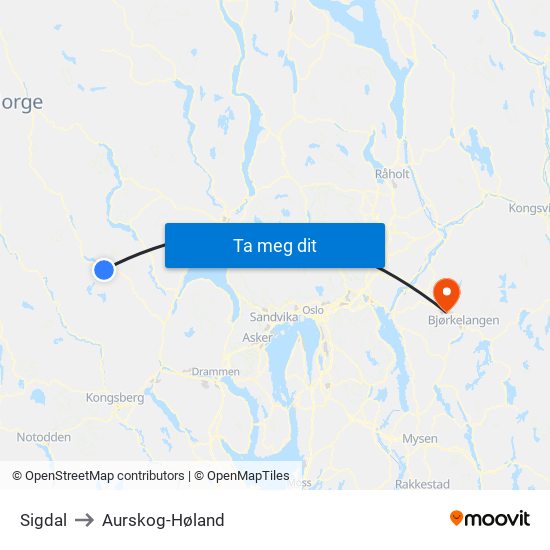 Sigdal to Aurskog-Høland map