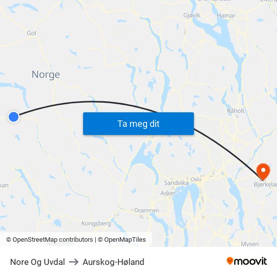 Nore Og Uvdal to Aurskog-Høland map