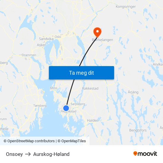 Onsoey to Aurskog-Høland map