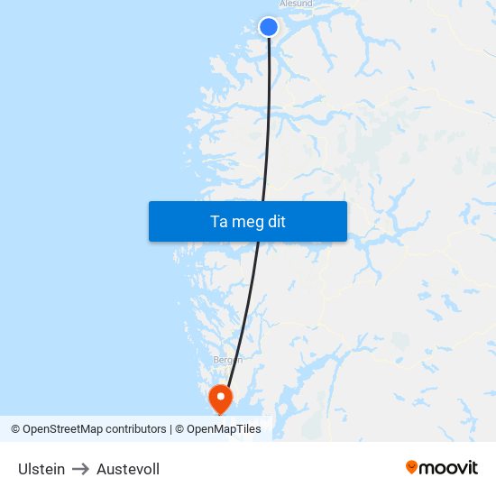 Ulstein to Austevoll map