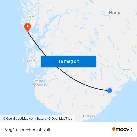 Vegårshei to Austevoll map