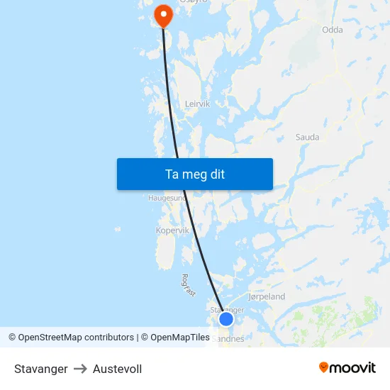 Stavanger to Austevoll map