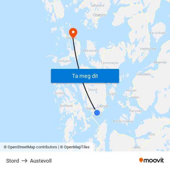 Stord to Austevoll map