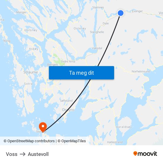 Voss to Austevoll map
