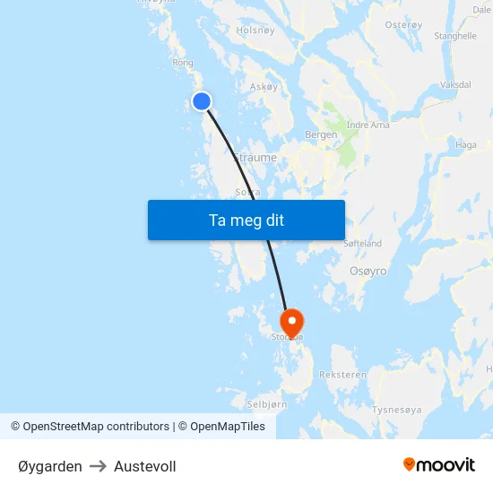 Øygarden to Austevoll map