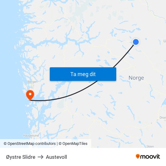 Øystre Slidre to Austevoll map