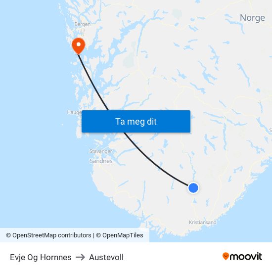 Evje Og Hornnes to Austevoll map