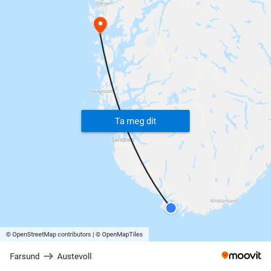 Farsund to Austevoll map