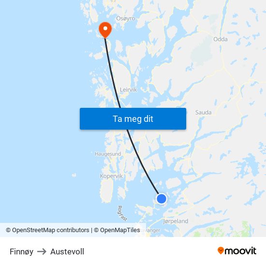 Finnøy to Austevoll map