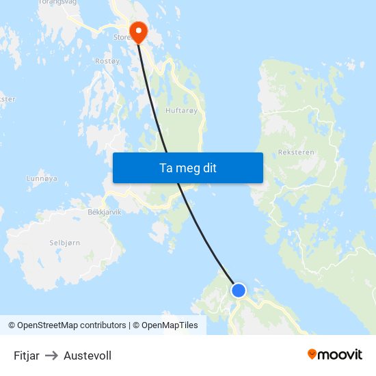 Fitjar to Austevoll map