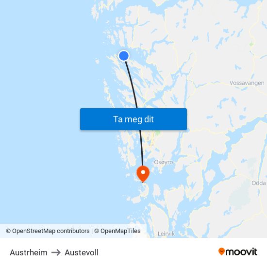 Austrheim to Austevoll map