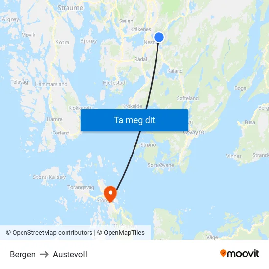 Bergen to Austevoll map