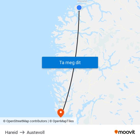 Hareid to Austevoll map