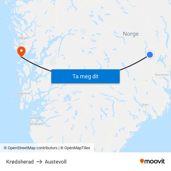 Krødsherad to Austevoll map