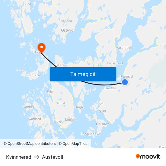 Kvinnherad to Austevoll map