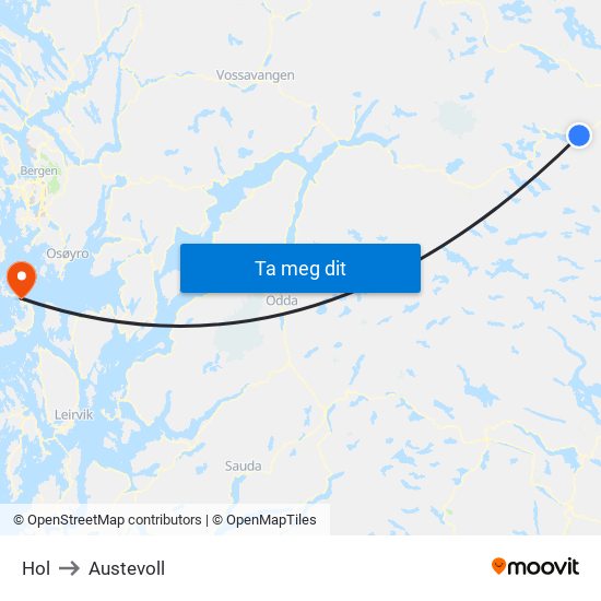 Hol to Austevoll map