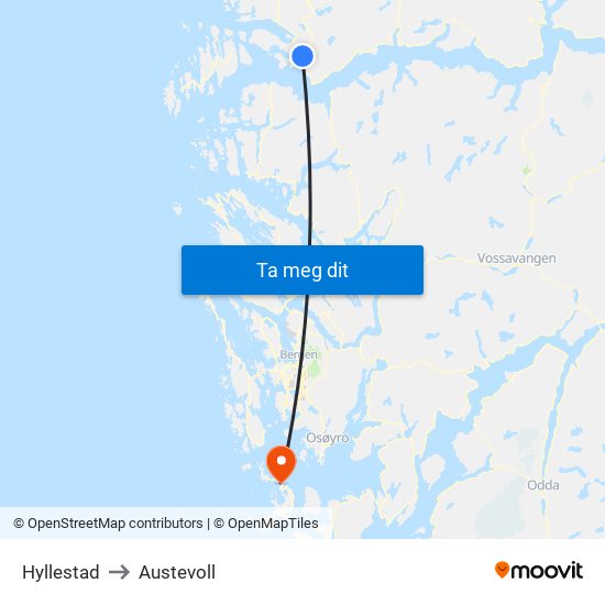 Hyllestad to Austevoll map