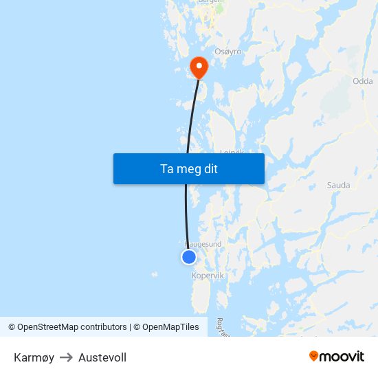 Karmøy to Austevoll map