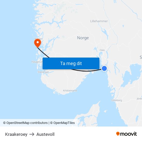 Kraakeroey to Austevoll map