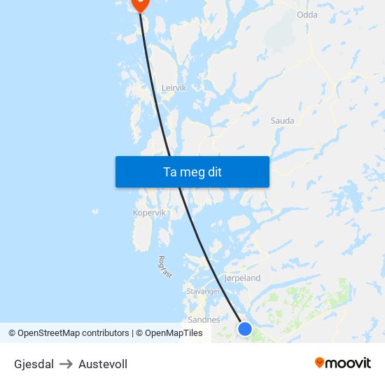 Gjesdal to Austevoll map