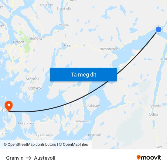 Granvin to Austevoll map