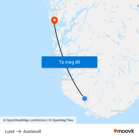 Lund to Austevoll map