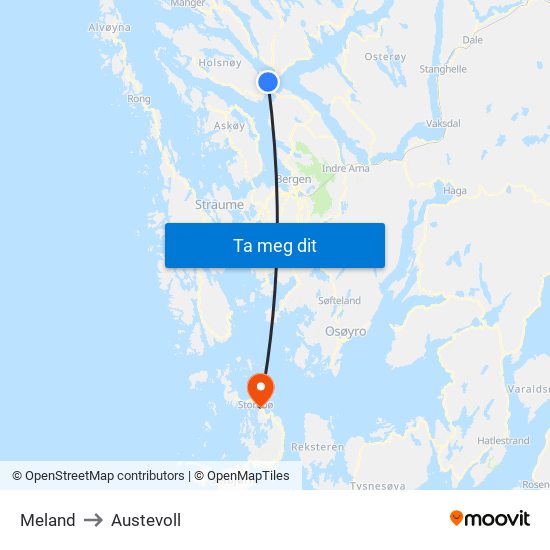 Meland to Austevoll map