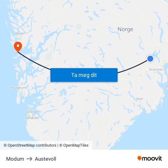 Modum to Austevoll map