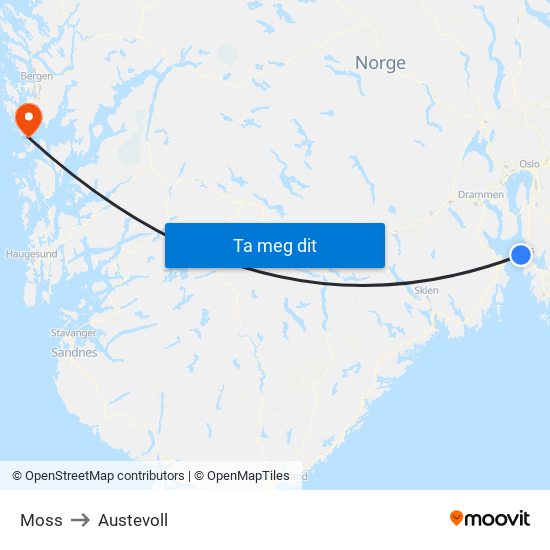 Moss to Austevoll map